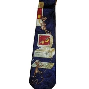 Steven Harris Hand Made Blue/Gold Novelty Tie Mice On Computer IT Cartoon Mouse